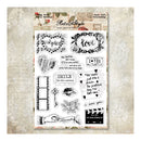 Collection of clear stamps with various designs on a textured background