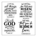 Set of four motivational phrases with corresponding Bible verses on a white background