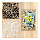 Three decorative stencils with different patterns on a wooden surface.