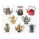 Collection of various teapots on a white background