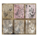 Set of six floral and vintage-style design cards on a gold background