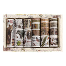 Set of washi tape rolls with nature-themed designs in a decorative box.