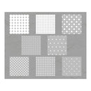 Set of white stencils with different patterns on a gray background
