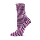 Purple and white striped sock on a white background