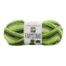 Green and purple yarn ball with 'Premier Farmstand' label on a white background