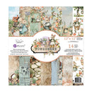 A 12x12 sheet of scrapbook paper from Tina & Chris Crafts' Homegrown collection, featuring a collage of vintage-style bunny illustrations, floral elements, and rustic textures in soft pastel colors.