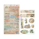 Packaging of chipboard stickers with garden-themed designs and text.