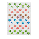 Sheet of colorful gem stickers with a brand logo on a white background