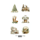 Set of Christmas-themed illustrations including a tree, house, hot chocolate, and other festive elements on a white background.