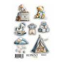 Collection of children's room decor items including a teddy bear, rocking horse, and teepee with 'Reprint Hobby' branding.