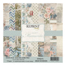 Pack of paper with floral and patterned designs on a white background, featuring the brand 'Reprint'.