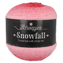 Pink yarn ball with 'Scheepjes Snowfall' label on a white background