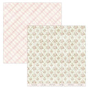 Two sheets of patterned paper, one with a pink plaid design and the other with a floral design, on a white background.
