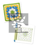 Crochet pattern with a flower design and a ruler on a white background