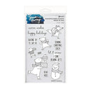 Packaging of Simon Hurley clear stamps with winter-themed designs on a white background
