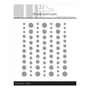 Packaging of 'Simple and Basic' enamel dots with gray polka dots on a white background.