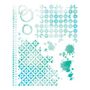 Set of teal and blue decorative elements on a white background