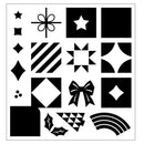 Collection of various black geometric and abstract shapes on a white background