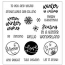 Collection of winter-themed phrases and snowflake illustrations on a white background