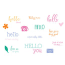 Collection of colorful text phrases on a white background