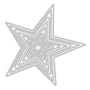 Set of star-shaped metal cutting dies on a white background