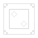 Outline of a rectangular object with circular elements on a white background