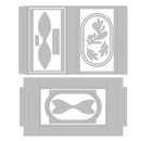 Set of decorative stencils with leaf and bow designs on a white background