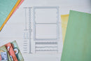 Decorative metal cutting dies on a white surface with colorful cardstocks.