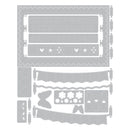 Set of metal dies with various shapes and text on a white background