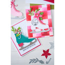 Christmas-themed card with ice skate design and decorative elements on a white background.