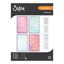 Sizzix stencil set packaging with colorful stencils on a white background