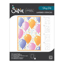 Sizzix layered stencils packaging with colorful balloons design on a white background