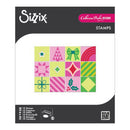 Sizzix stamp set packaging with colorful geometric designs on a white background