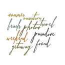 Text collage with summer vacation and travel-themed phrases on a white background