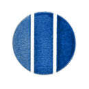 Blue circular object with white stripes on a white background