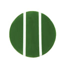Green circular object with white stripes on a white background