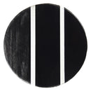 Round black plate with white stripes on a white background