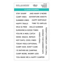 List of summer-themed phrases on clear stamps with Spellbinders branding.