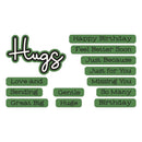 Collection of green text phrases on a white background