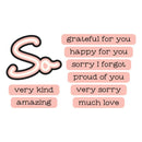 Motivational phrases on a white background with a stylized letter 'S'.