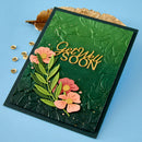 Get Well Soon card with floral design on a blue background
