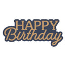 Decorative text 'Happy Birthday' in gold on a white background