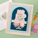 Birthday card with cake and candles design on a green background
