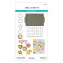 Spellbinders cutting dies packaging with various shapes and text on a white background