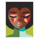 Abstract art of a face with heart shapes on a black background