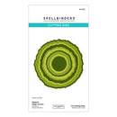 Spellbinders cutting dies packaging with green circular shapes on a white background