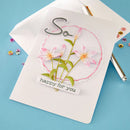 Greeting card with floral design and 'So happy for you' text on a blue background