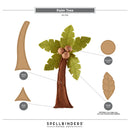 Palm tree cutout with components labeled and Spellbinders branding.