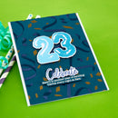 Blue birthday card with number 23 and 'Celebrate' text on a green background