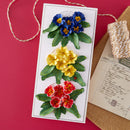 Card with colorful floral design on a red background